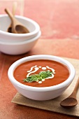 Bowl of Tomato Soup with Cream Garnish, Bowls