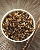 Overhead of a Bowl of Cooked Wild Rice, Chopsticks