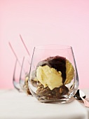 Vanilla Ice Cream Sundae with Hot Fudge and Cookie in Stemless Wine Glass