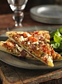 Pizza Slices with Tomato, Feta, Ham and Red Onion