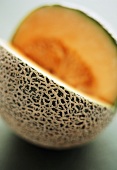 Close Up of a Cantaloupe with a Wedge Removed