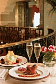 Champagne with Dessert Pastries on Staircase