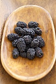 Fresh Blackberries in a Wooden Bowl