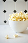 Buttered Popcorn in a White Bowl