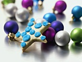 Star Cookie with Holiday Ball Decorations
