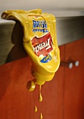 Mustard Dripping From a Flattened Plastic Mustard Bottle