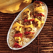 Chicken Kabobs with Bell Pepper and Pineapple Over Rice