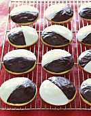 Black and White Cookies on a Cooling Rack