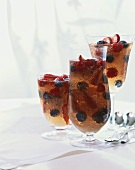 Mixed Berries in Jello in Three Assorted Glasses