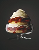 Strawberry Shortcake in a Glass Bowl, Black Background