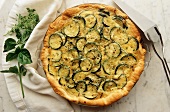 Whole Zucchini Pie in Baking Dish; From Above