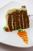Slice of Carrot Cake on a Plate' Frosting Carrot