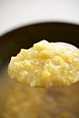 Close Up of a Spoonful of Creamed Corn