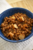 Beans and Franks in a Blue Bowl