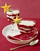 Rice Pudding with Raspberry Compote in Glass Dishes