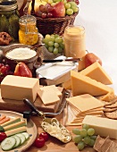 Large Assortment of Cheese with Fruit and Crackers