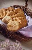Peanut Butter Cookies in a Cloth Lines Basket