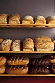 Many Assorted Loaves of Bread on Wooden Racks