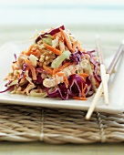 Serving of Asian Slaw with Walnuts; Chopsticks