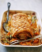 Roast Pork Loin and Vegetables in Roasting Pan