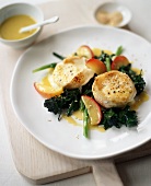 Baked Goat Cheese with Broccoli Rabe and Peaches