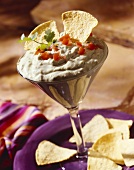 Guacamole in a Martini Glass with Tortilla Chips