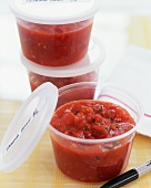 Homemade Tomato Basil Sauce in Plastic Containers