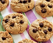 Chocolate Chip Cookies on a Striped Cloth