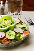 A Crisp Garden Salad with Green Pepper and Radish