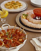 Assorted Hors D'oeuvres; Bacon Wrapped Scallops, Shrimp Cocktail, Mini Quiches