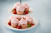 Strawberry Cupcakes on a Tiered Cupcake Holder