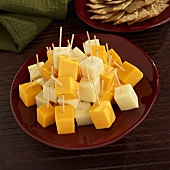 Cubed Yellow American Cheese and White Cheddar on Toothpicks
