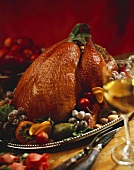 Whole Roast Turkey on a Platter with Fruit