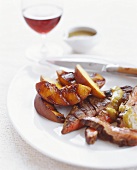 Sliced Grilled Steak with Grilled Peaches