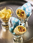 Cuban Pulled Pork Wrap in Glass Dishes; Chips