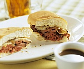 French Dip Sandwich (Roast Beef Sandwich) on Plate