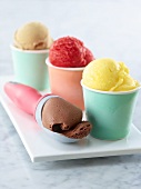 Three Cups of Assorted Ice Cream; Ice Cream in Scoop