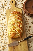 Braided Bread Loaf Stuffed with Scrambled Egg, Cheese and Vegetables