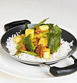 Tofu, Basil and Peppers on Basmati Rice