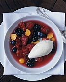 Bowl of Fruit Soup with Vanilla Ice Cream