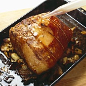 Basting Roast Pork in Pan