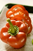 Partially Sliced Red Bell Pepper