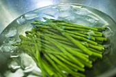 Food Prep; Blanched Asparagus in Ice Bath