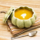 Squash Soup in Squash Tureen; Opened; Spoon