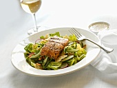 Herbed Salmon Fillet Over Salad with White Wine