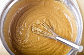 Batter for Pumpkin Bread in Mixing Bowl with Whisk 