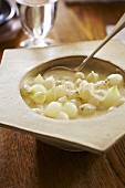 Creamed Pearl Onions in a Serving Bowl
