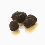 Three Black Truffle Mushrooms on White Background
