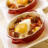 Flamenco Eggs; Chorizo and Peppers Baked and Topped with Egg