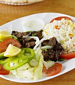 Grilled Lamb with Rice and Salad